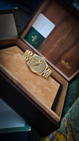 Rolex Day-Date 36 embroidery honeycomb pave 2 year rolex warranty
