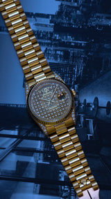 Rolex Day-Date 36 embroidery honeycomb pave 2 year rolex warranty