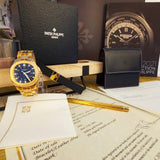 Patek Philippe Full Gold Jumbo Aquanaut, extract of the archives, box, patek serviced
